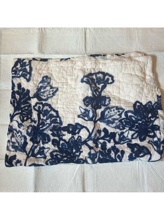 Anthropologie Other - Anthropologie Pillow Sham Set of 2 Floral Blue White Quilted Cotton 19x26”